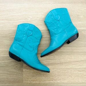 Vintage Turquoise-Green Leather Women’s Western Ankle Boots
